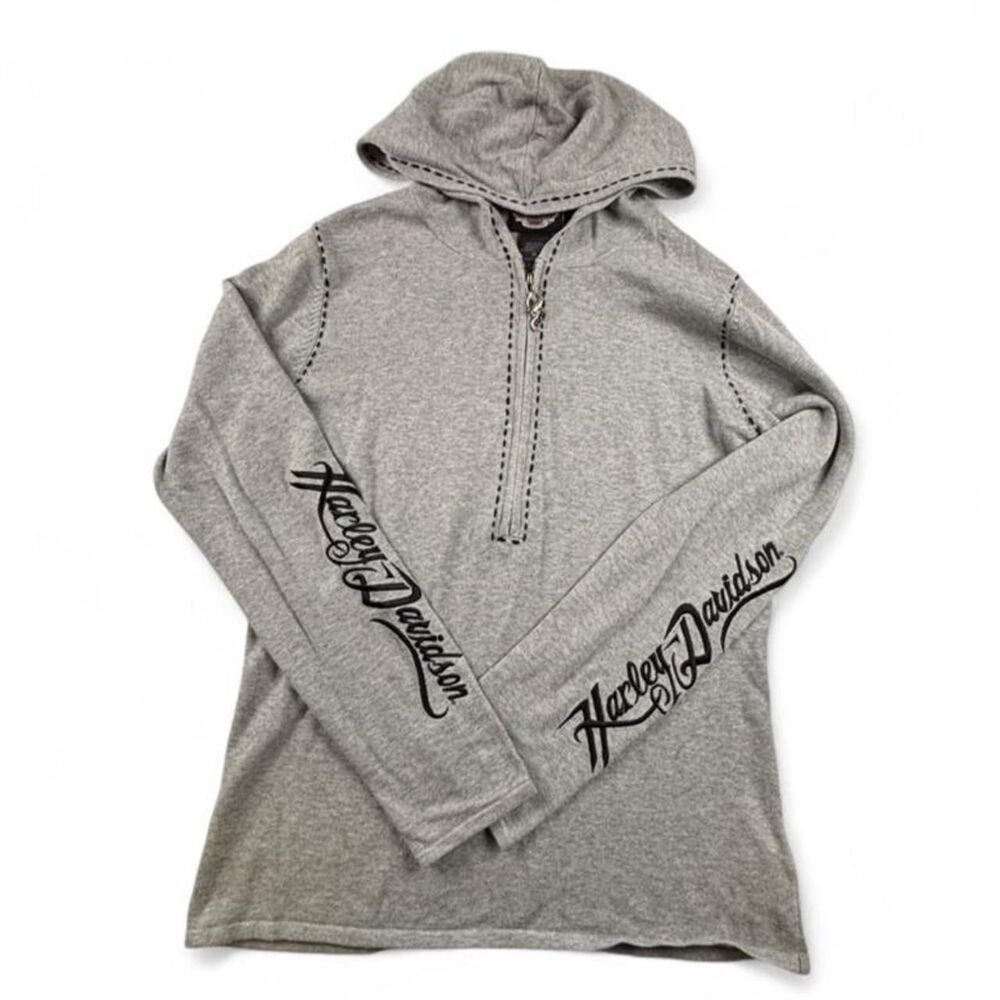 Harley-Davidson Gray Hooded Top Embroidered Sleeve Logo Women’s M - Picture 2 of 7